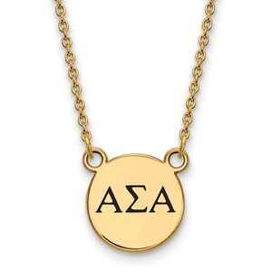 14K Plated Silver Alpha Sigma Alpha Small Black Enamel Necklace